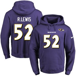 Ravens #52 Ray Lewis Purple Marvelous Name & Number Pullover NFL Hoodie