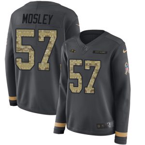 Ravens #57 C.J. Mosley Anthracite Salute to Notable Service Women's Stitched NFL Limited Therma Long Sleeve Jersey