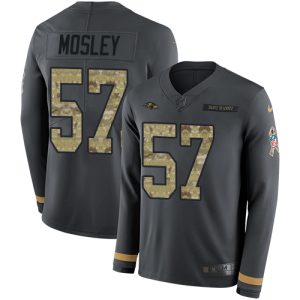Ravens #57 C.J. Mosley Anthracite Salute to Service Youth Stitched NFL Limited Therma Impressive Long Sleeve Jersey