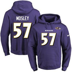 Ravens #57 C.J. Mosley Purple Name & Captivating Number Pullover NFL Hoodie