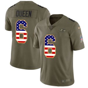 Ravens #6 Patrick Queen Olive/USA Flag Superior Men's Stitched NFL Limited 2017 Salute To Service Jersey