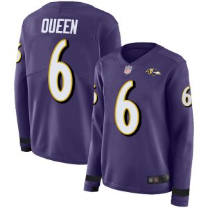 Ravens #6 Patrick Queen Purple Team Color Women's Stitched NFL Limited Therma Long Sleeve Jersey Terrific