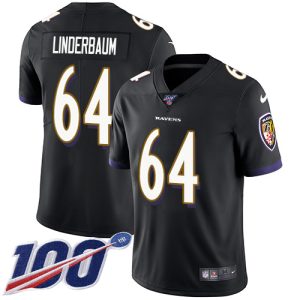 Ravens #64 Top - notch Tyler Linderbaum Black Alternate Youth Stitched NFL 100th Season Vapor Untouchable Limited Jersey
