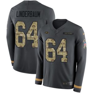 Ravens #64 Tyler Linderbaum Anthracite Salute to Service Marvelous Youth Stitched NFL Limited Therma Long Sleeve Jersey