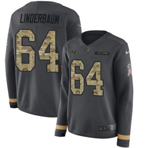 Ravens #64 Tyler Linderbaum Anthracite Salute to Service Women's Stitched NFL Limited Therma Phenomenal Long Sleeve Jersey