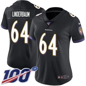 Ravens #64 Tyler Linderbaum Black Alternate Women's Stitched NFL 100th Season Vapor Untouchable Limited Phenomenal Jersey