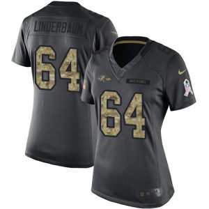 Ravens #64 Tyler Linderbaum Black Women's Stitched NFL Limited 2016 Salute to Prime Service Jersey