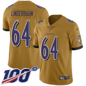Ravens #64 Tyler Linderbaum Gold Men's Stitched NFL Limited Admirable Inverted Legend 100th Season Jersey