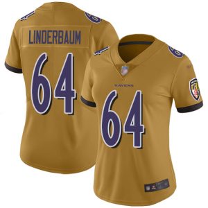 Ravens #64 Tyler Linderbaum Gold Women's Classy Stitched NFL Limited Inverted Legend Jersey