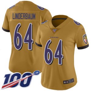 Ravens #64 Tyler Linderbaum Gold Women's Glamorous Stitched NFL Limited Inverted Legend 100th Season Jersey