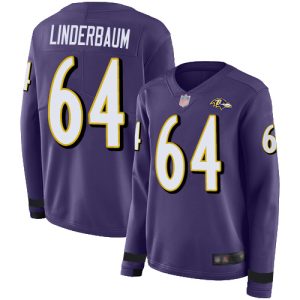 Ravens #64 Tyler Linderbaum Marvelous Purple Team Color Women's Stitched NFL Limited Therma Long Sleeve Jersey