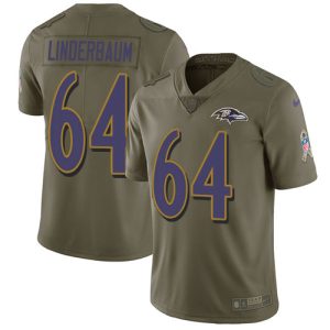 Ravens #64 Tyler Linderbaum Olive Men's Captivating Stitched NFL Limited 2017 Salute To Service Jersey