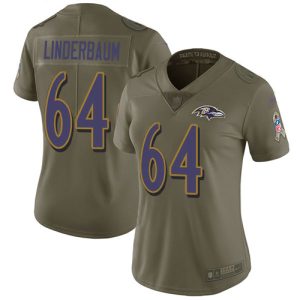Ravens #64 Tyler Linderbaum Olive Splendid Women's Stitched NFL Limited 2017 Salute To Service Jersey