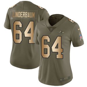 Ravens #64 Tyler Linderbaum Olive/Gold Women's Stitched NFL Limited Dashing 2017 Salute To Service Jersey