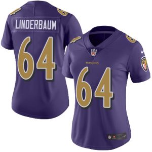 Ravens #64 Tyler Linderbaum Purple Striking Women's Stitched NFL Limited Rush Jersey