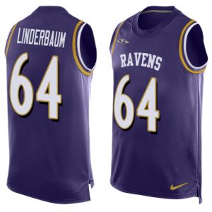 Ravens #64 Tyler Linderbaum Purple Team Color Men's Remarkable Stitched NFL Limited Tank Top Jersey