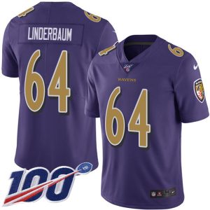 Ravens #64 Tyler Linderbaum Purple Youth Stitched NFL Limited Rush 100th Season Captivating Jersey