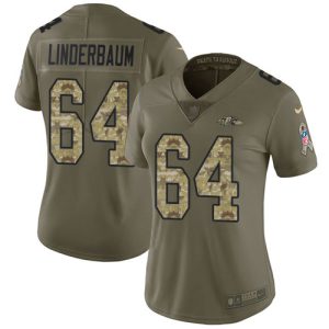 Ravens #64 Tyler Linderbaum Top - notch Olive/Camo Women's Stitched NFL Limited 2017 Salute To Service Jersey