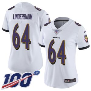 Ravens #64 Tyler Linderbaum White Women's Captivating Stitched NFL 100th Season Vapor Untouchable Limited Jersey
