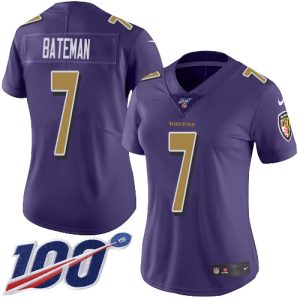 Ravens #7 Rashod Bateman Amazing Purple Women's Stitched NFL Limited Rush 100th Season Jersey