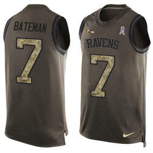Ravens #7 Rashod Bateman Green Men's Stitched NFL Limited Salute To Service Tank Top Admirable Jersey