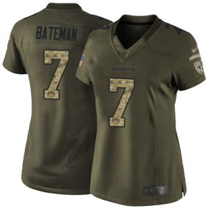 Ravens #7 Rashod Bateman Green Women's Stitched NFL Limited 2015 Salute to Remarkable Service Jersey
