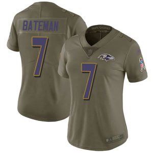 Ravens #7 Rashod Bateman Olive Women's Stitched NFL Limited 2017 Salute Distinguished To Service Jersey