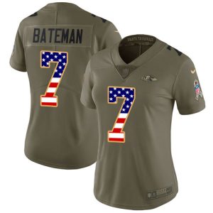 Ravens #7 Rashod Bateman Olive/USA Flag Women's Impressive Stitched NFL Limited 2017 Salute To Service Jersey