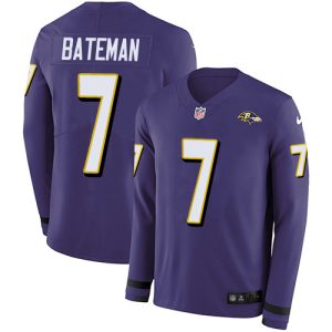 Ravens #7 Rashod Bateman Purple Team Color Youth Stitched NFL Limited Glamorous Therma Long Sleeve Jersey