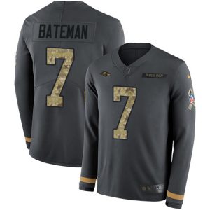 Ravens #7 Rashod Bateman Stunning Anthracite Salute to Service Youth Stitched NFL Limited Therma Long Sleeve Jersey