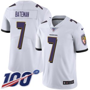Ravens #7 Rashod Bateman White Men's Stitched NFL Exquisite 100th Season Vapor Untouchable Limited Jersey