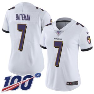 Ravens #7 Rashod Bateman White Women's Stitched NFL Impressive 100th Season Vapor Untouchable Limited Jersey