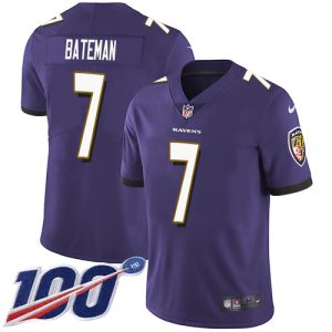 Ravens #7 Stunning Rashod Bateman Purple Team Color Youth Stitched NFL 100th Season Vapor Untouchable Limited Jersey