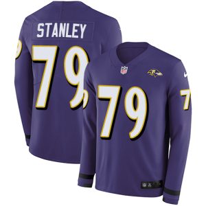 Ravens #79 Top - notch Ronnie Stanley Purple Team Color Men's Stitched NFL Limited Therma Long Sleeve Jersey