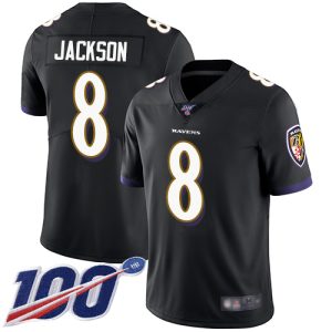 Ravens #8 Lamar Jackson Black Fantastic Alternate Youth Stitched NFL 100th Season Vapor Limited Jersey
