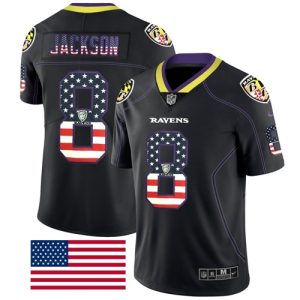 Ravens #8 Lamar Jackson Black Men's Fabulous Stitched NFL Limited Rush USA Flag Jersey