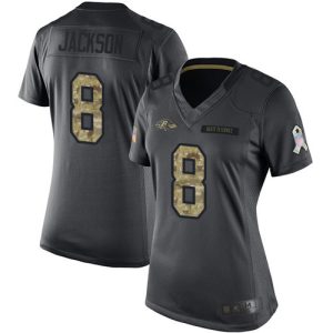 Ravens #8 Lamar Jackson Black Women's Stitched NFL Limited 2016 Salute Impressive to Service Jersey