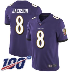Ravens #8 Lamar Jackson Purple Team Color Men's Stitched NFL 100th Season Vapor Limited Jersey Terrific