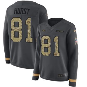 Ravens #81 Hayden Hurst Anthracite Salute to Service Women's Stitched NFL Remarkable Limited Therma Long Sleeve Jersey
