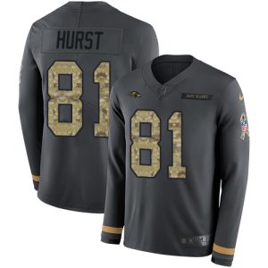 Ravens #81 Hayden Hurst Anthracite Salute to Service Youth Stitched NFL Limited Therma Long Exceptional Sleeve Jersey