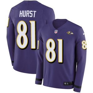 Ravens #81 Hayden Hurst Purple Team Color Men's Stitched NFL Limited Therma Admirable Long Sleeve Jersey