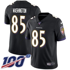 Ravens #85 Scotty Washington Black Alternate Youth Stitched NFL 100th Season Vapor Untouchable Limited Glamorous Jersey