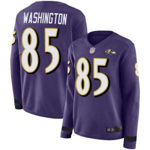 Ravens #85 Scotty Washington Purple Team Color Women's Stitched NFL Amazing Limited Therma Long Sleeve Jersey