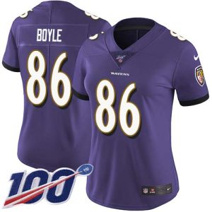 Ravens #86 Nick Boyle Purple Team Color Women's Stitched NFL 100th Season Vapor Untouchable Limited Outstanding Jersey