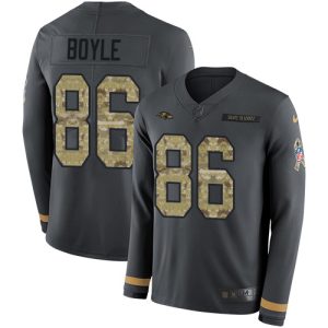 Ravens #86 Nick Glamorous Boyle Anthracite Salute to Service Youth Stitched NFL Limited Therma Long Sleeve Jersey