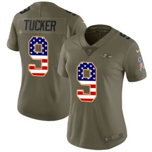 Ravens #9 Justin High - quality Tucker Olive/USA Flag Women's Stitched NFL Limited 2017 Salute to Service Jersey