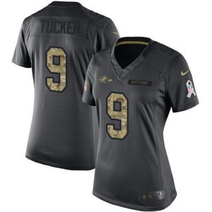 Ravens #9 Justin Tucker Black Women's Stitched NFL Limited 2016 Salute Delightful to Service Jersey
