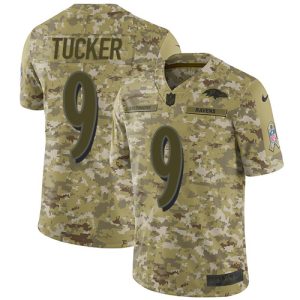 Ravens #9 Justin Tucker Camo Youth Stitched Notable NFL Limited 2018 Salute to Service Jersey