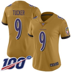 Ravens #9 Justin Tucker Gold Women's Stitched NFL Limited Notable Inverted Legend 100th Season Jersey