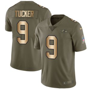 Ravens #9 Justin Tucker Olive/Gold Youth Stitched NFL Limited 2017 Salute Stylish to Service Jersey
